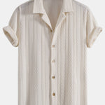 Texture Jacquard Cuban Shirt & Crinkle Textured Drawstring 5" Shorts Set