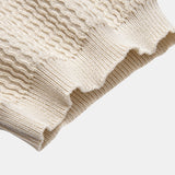 Wave Jacquard Knit V Neck Polo Shirt & Straight Leg Ribbed Pants Set