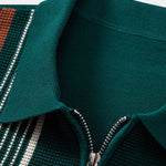 Stripe Knit Zip Up Polo Shirt & Straight Leg Ribbed Pants Set
