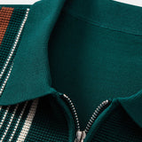 Stripe Knit Zip Up Polo Shirt & Cotton Chino Shorts Set