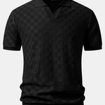 Checkerboard V-Neck Knit Polo & Slim Fit Tapered Trousers Set