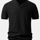 Checkerboard V-Neck Knit Polo & Slim Fit Tapered Trousers Set