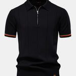 Contrast Trim Zipper Knit Polo Shirt & Elastic Waist Chino Shorts Set