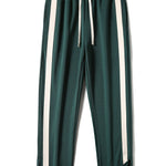 Los Angeles Print Color Block Polo Sweatshirt & Slit Hem Stripe Pants Set