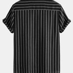Cotton Blend Striped Stand Collar Shirt & Straight Leg Linen Pants Set