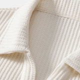 Waffle V-neck Polo & Drawstring Knitted Waffle Shorts Set