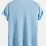 Muscle Fit Crinkled Textured Stand Collar Shirt