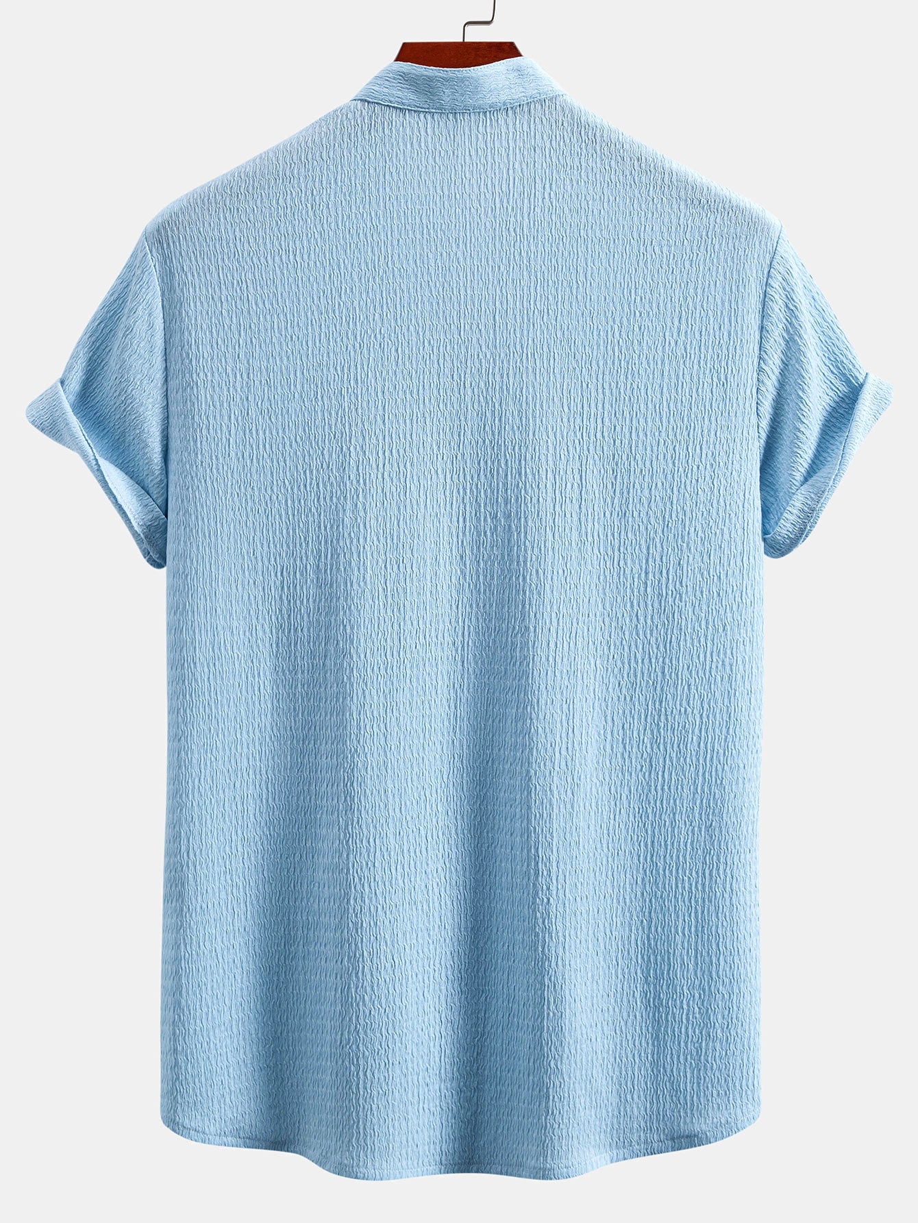 Muscle Fit Crinkled Textured Stand Collar Shirt