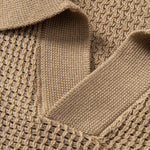 Textured Johnny Collar Crocheted Knit Polo & Crinkle Textured Pants Set