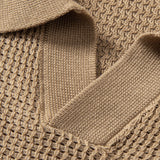 Textured Johnny Collar Crocheted Knit Polo & Crinkle Textured Pants Set