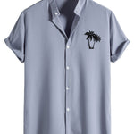 Palm Tree Print Stand Collar Shirt