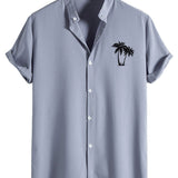 Palm Tree Print Stand Collar Shirt