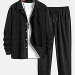 Long Sleeve Corduroy Cuban Collar Shirt & Corduroy Pants Set