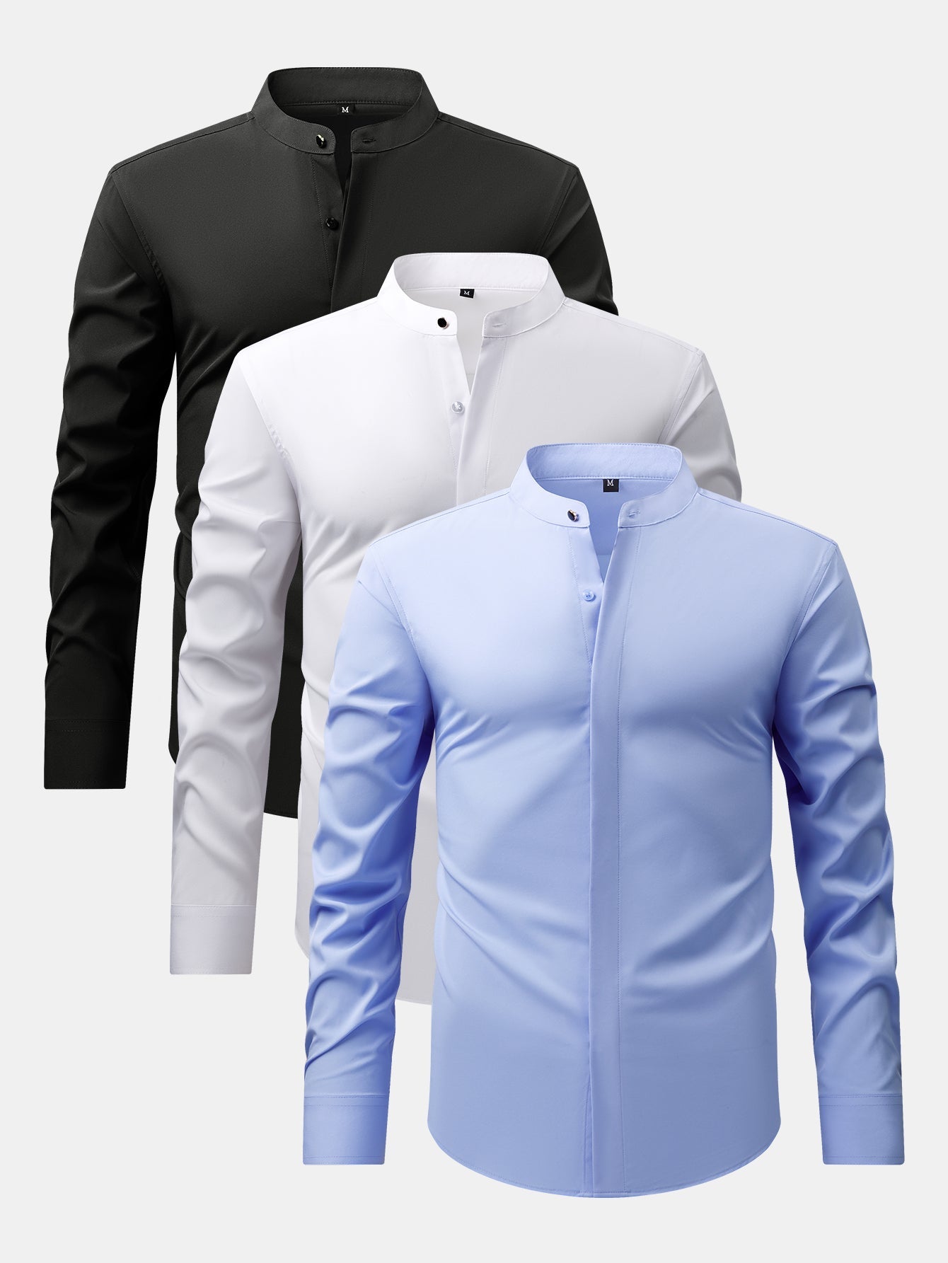 3 Pieces Non-Iron Hidden Placket Stand Collar Dress Shirt