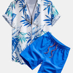 Tropical Leaves Print Shirt & Man Mid Length Drawstring Swim Shorts Set