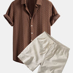 Geometry Rhombus Jacquard Shirt & Linen Blend Drawstring 7" Shorts Set