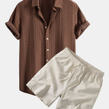 Geometry Rhombus Jacquard Shirt & Linen Blend Drawstring 7" Shorts Set