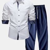 Contrast Paisley Print Linen Shirt & Straight Leg Linen Pants Set