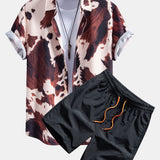 Cow Print Shirt & Swim Shorts Set