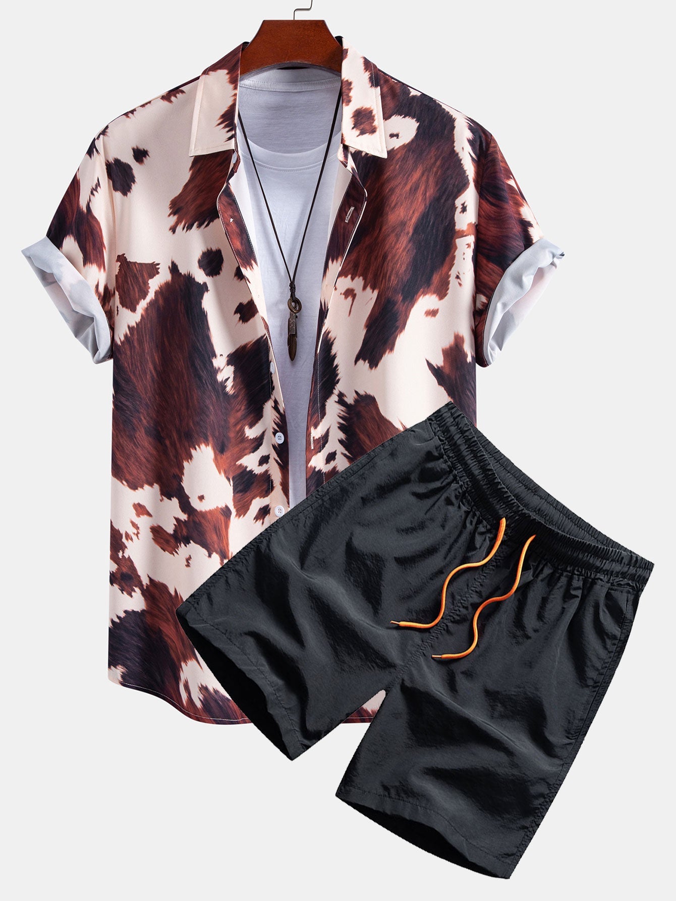 Cow Print Shirt & Swim Shorts Set