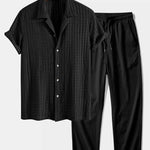 Texture Jacquard Cuban Shirt & Crinkle Textured Straight Leg Pants Set