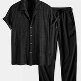 Texture Jacquard Cuban Shirt & Crinkle Textured Straight Leg Pants Set