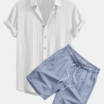 Crinkled Textured Shirt & Stripe Print Swim Shorts Set