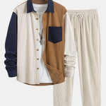Corduroy Patchwork Shirt & Straight Leg Corduroy Pants Set