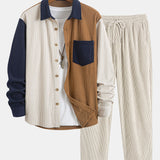 Corduroy Patchwork Shirt & Straight Leg Corduroy Pants Set