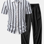 Plaid Jacquard Shirt & Crinkle Textured Straight Leg Pants Set