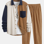 Corduroy Patchwork Shirt & Straight Leg Corduroy Pants Set