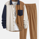 Corduroy Patchwork Shirt & Straight Leg Corduroy Pants Set
