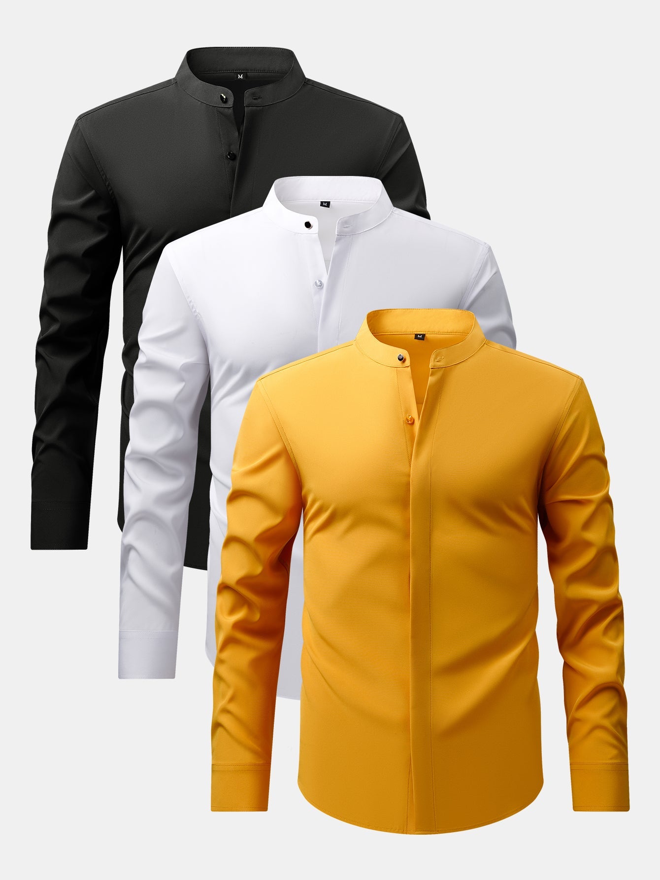 3 Pieces Non-Iron Hidden Placket Stand Collar Dress Shirt
