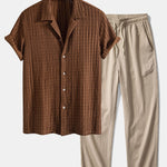 Texture Jacquard Cuban Shirt & Crinkle Textured Straight Leg Pants Set