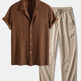Texture Jacquard Cuban Shirt & Crinkle Textured Straight Leg Pants Set