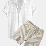Geometry Rhombus Jacquard Shirt & Linen Blend Drawstring 7" Shorts Set