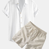 Geometry Rhombus Jacquard Shirt & Linen Blend Drawstring 7" Shorts Set