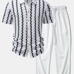 Plaid Jacquard Shirt & Crinkle Textured Straight Leg Pants Set