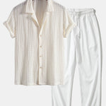 Texture Jacquard Cuban Shirt & Crinkle Textured Straight Leg Pants Set