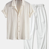Texture Jacquard Cuban Shirt & Crinkle Textured Straight Leg Pants Set