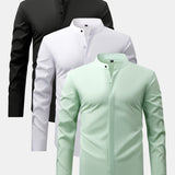 3 Pieces Non-Iron Hidden Placket Stand Collar Dress Shirt