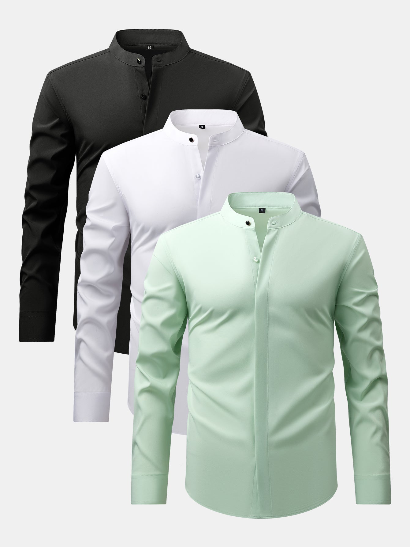 3 Pieces Non-Iron Hidden Placket Stand Collar Dress Shirt