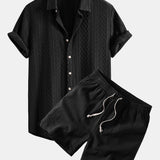 Geometry Rhombus Jacquard Shirt & Linen Blend Drawstring 7" Shorts Set