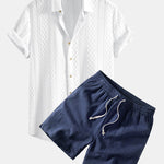 Geometry Rhombus Jacquard Shirt & Linen Blend Drawstring 7" Shorts Set