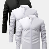 3 Pieces Non-Iron Hidden Placket Stand Collar Dress Shirt