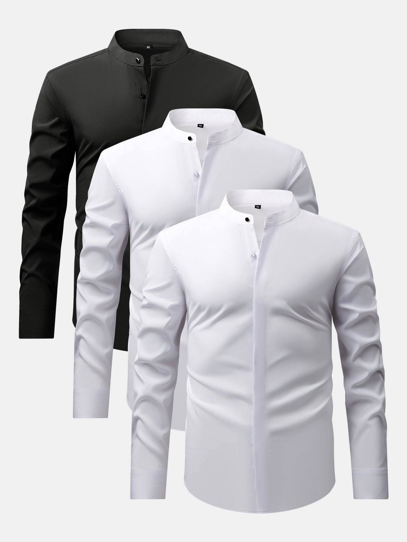 3 Pieces Non-Iron Hidden Placket Stand Collar Dress Shirt