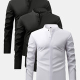 3 Pieces Non-Iron Hidden Placket Stand Collar Dress Shirt