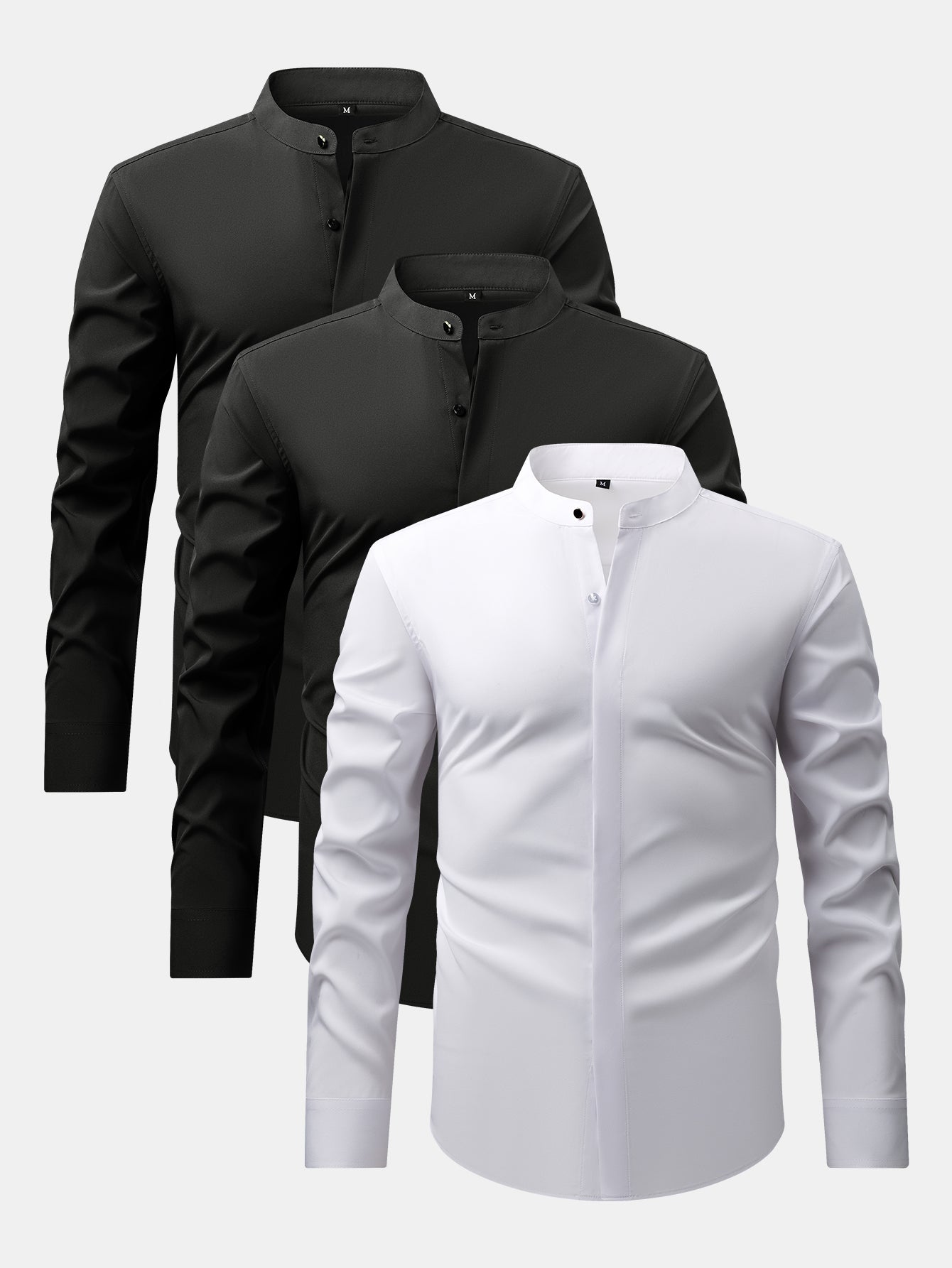 3 Pieces Non-Iron Hidden Placket Stand Collar Dress Shirt
