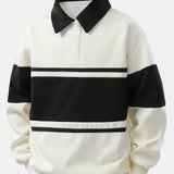 Color Block Patchwork Polo Sweatshirt & Pleated Pintuck Sweatpants Set