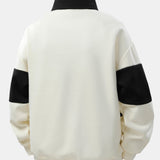 Color Block Patchwork Polo Sweatshirt & Pleated Pintuck Sweatpants Set